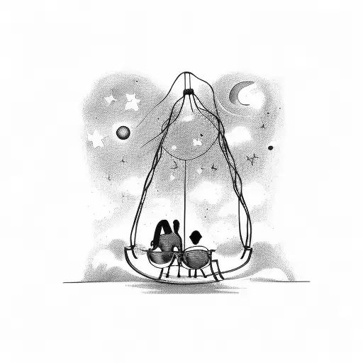 2 People Sit On A Swing Held By Stars And Watch The Planet