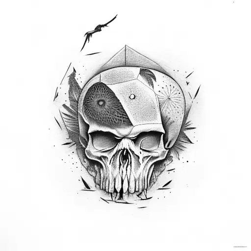 Broken Skull With Crows