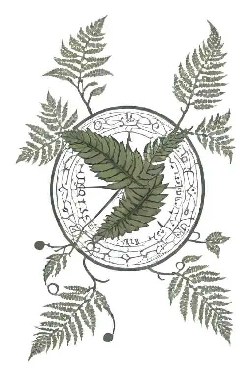A Branch With Fern Roots In A Circle Schematically Resembling A Compass