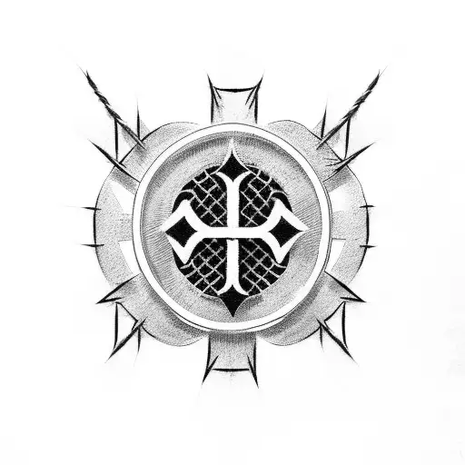 Simple Filled Black Cross Wrapped In Barbed Wire