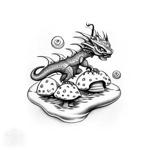 Small Dragon Sitting On Top Of A Mushroom