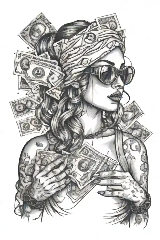 Girl With Money In Her Hands And A Blindfold
