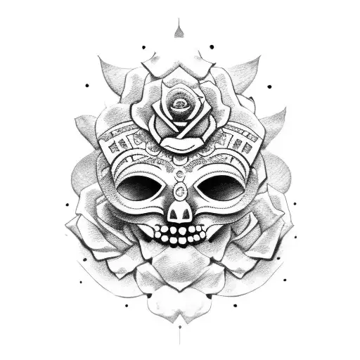 Mayan Mask With Bleeding Roses