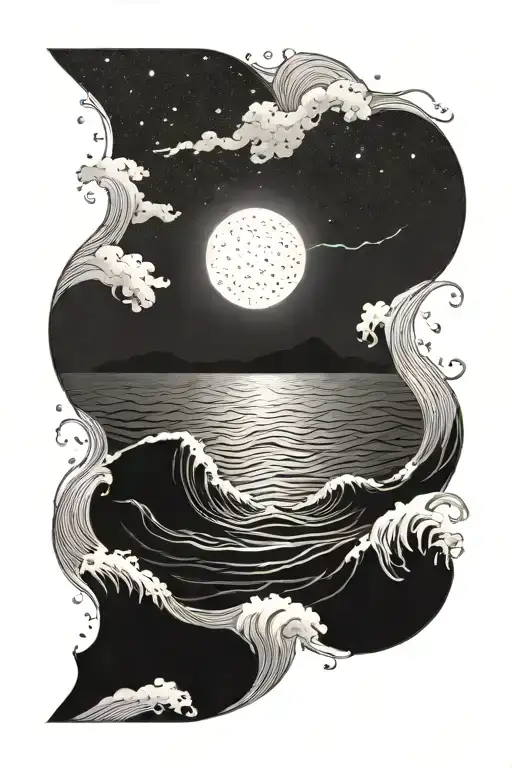 Bioluminescent Waves Lapping Shoreline Silhouhetted Land In Background