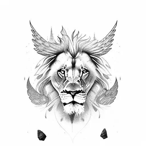 Injured Lion With Wings In Mountains With Waterfall