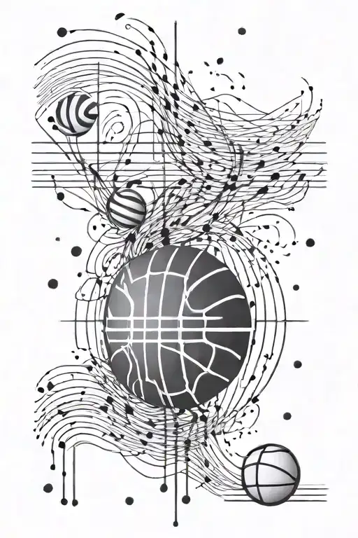 An Abstract Representation Of Sound Waves Merging With Basketball Lines