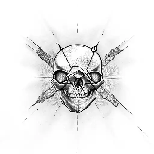 Skull With Crosshairs In One Eye And Cross In Other Eye