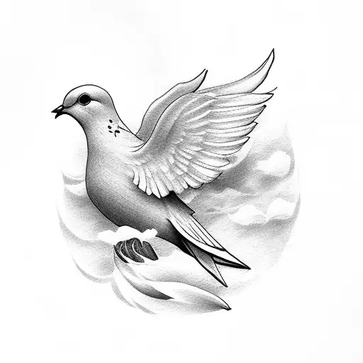 Dove Perched On A Lily Stem With Clouds In The Background