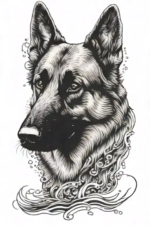 German Sheperd With Waves Crashing