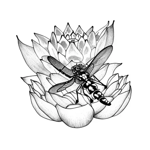 Dragon Fly And Lotus Flower