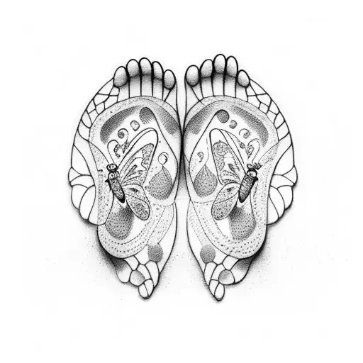 A Beautiful Composition Of Baby Footprints Surrounded By Delicate Butterflies And Hummingbirds