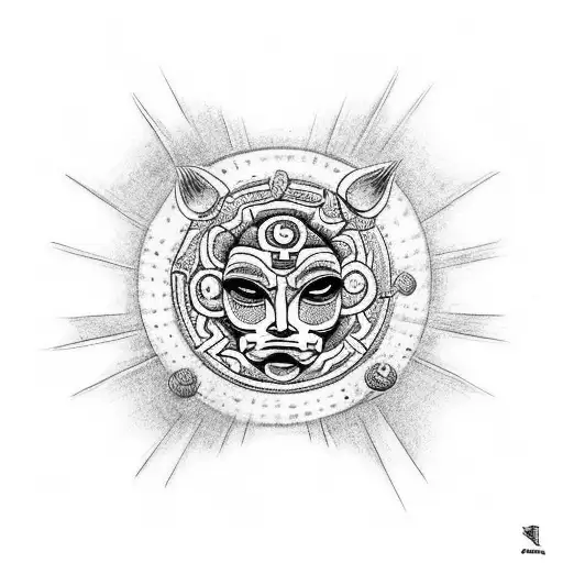 Create A Tattoo Design Inspired By Aztec Art Featuring A Ring Of Fire Eclipse As The Central Element
