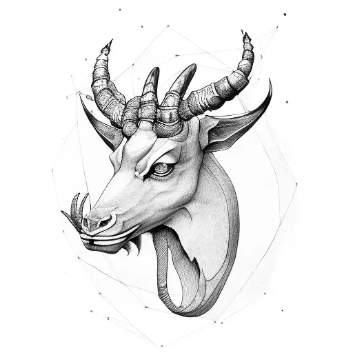 Capricorn Head Surrounded By Ginkgo Leaves