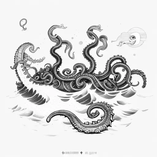 Kraken Sea Monster Sinking Ship In Storm