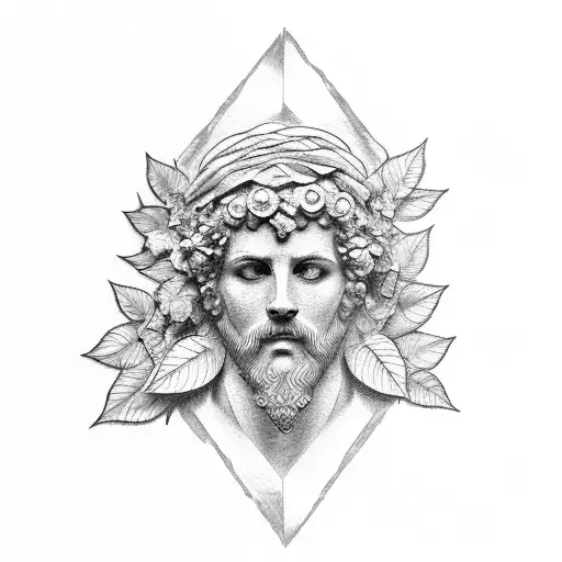 Greek Broken Column With Ivy Plant Leafs On It And On Top Greek Sculpture Head Qnd Sun