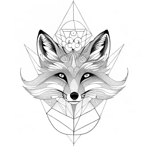 Full Fox And Sunflower In Geometric Design
