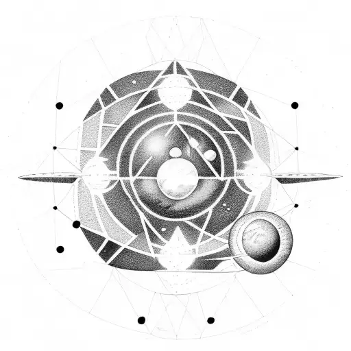 Solar System Tattoo Geometric In Straight Line In Cyberpunk Style