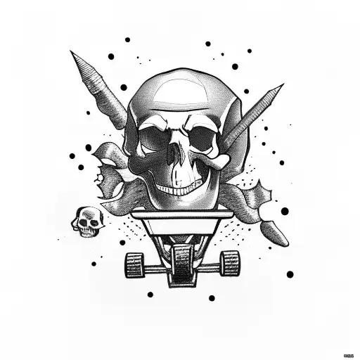 Skull With Skateboard On Planet With Joint