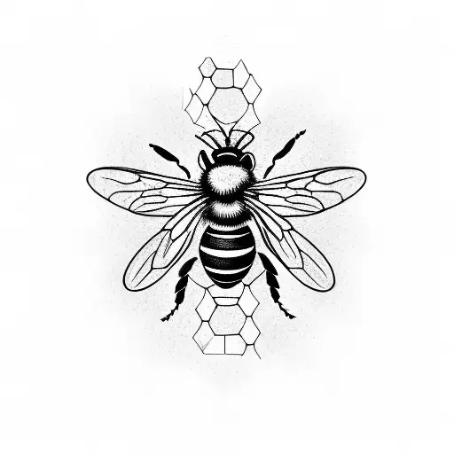 A Honeycomb Pattern With A Bee Flying Through It