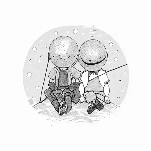 Two People Sit One Swing And Watch The Planet