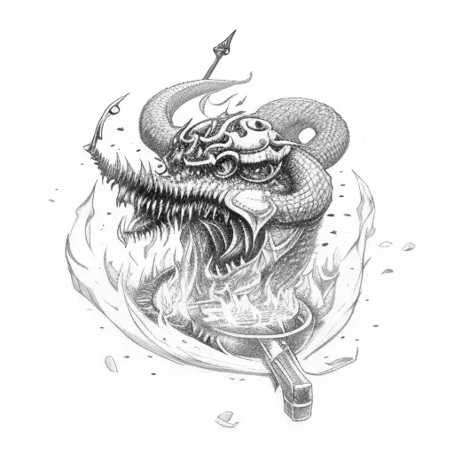 Bastard Sword Set On Fire With Ouroboros Wrapped Around It