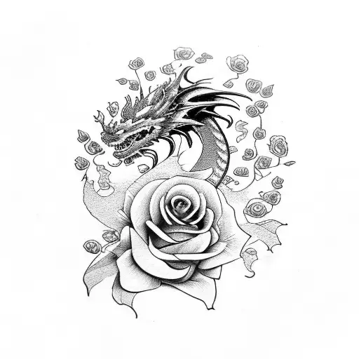 Dragon And Roses And Flowers