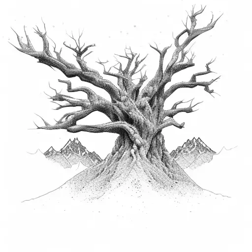 A Majestic Tree Towering Over A Mountain Range