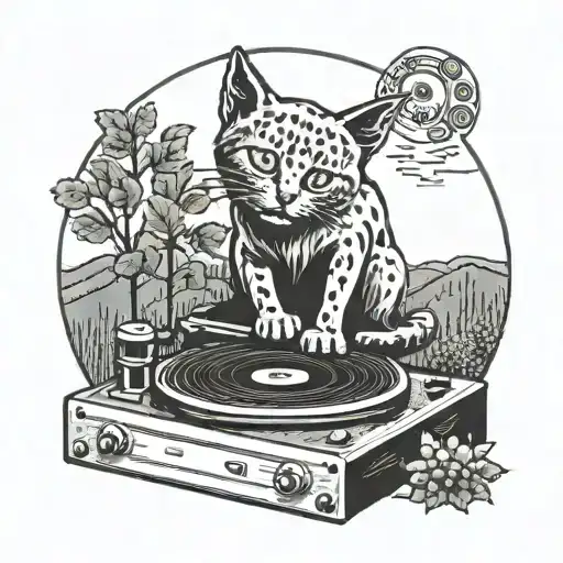 A Cat Playing A Vinyl Record With A Vineyard Landscape In The Background