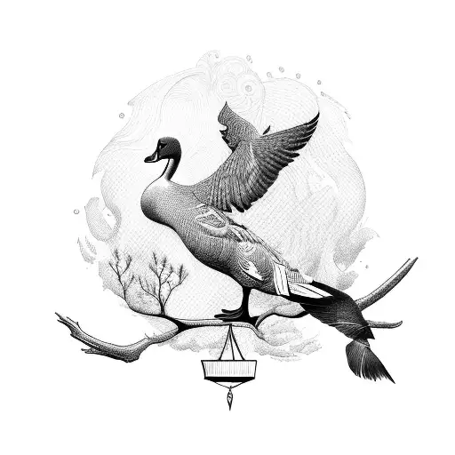 A Majestic Duck On A Tree Branch With Scales Of Justice Hanging From It