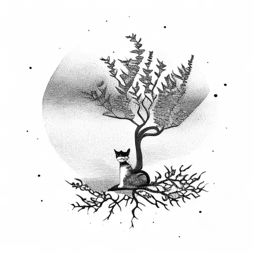 A Cat Sitting On A Tree And Meditate Branch Overlooking A Peaceful Lake