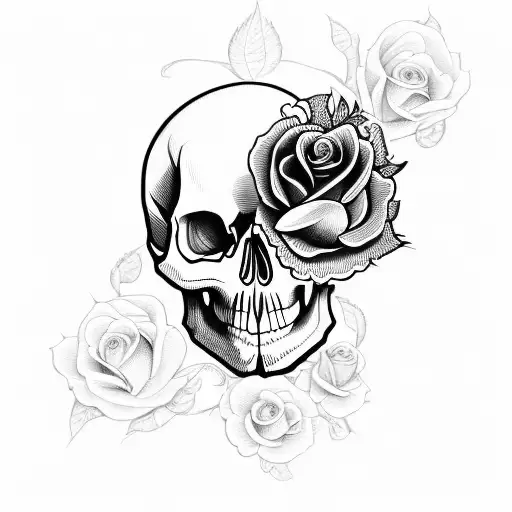 Skull And Roses On A Forearm