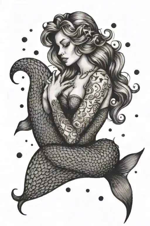 Mermaid Holding Star Filled Sky
