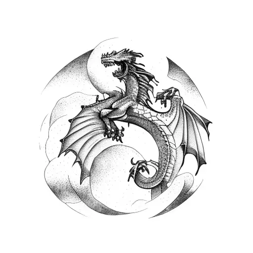 A Majestic Dragon Soaring Through The Night Sky Above A Mountain Range