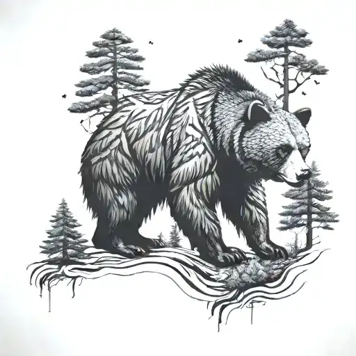 Bear And Pine Tree Forest
