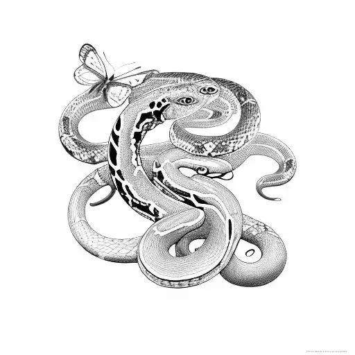 A Butterfly And Snake Entwined In A Dark And Mysterious Design