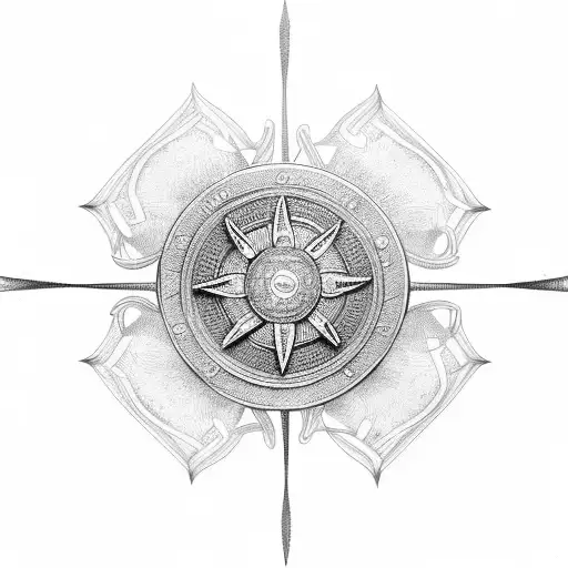 A Dotwork Illustration Of A Viking Compass With Ornate Details