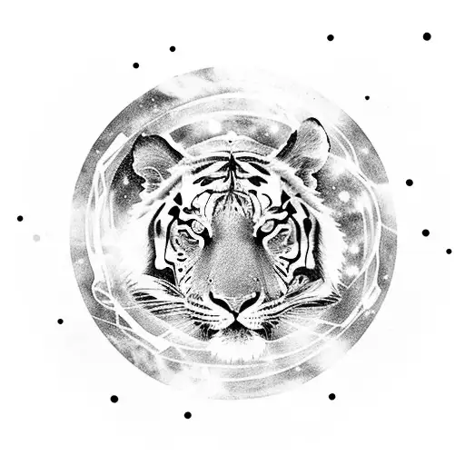 A Vinyl Record Spinning In Outer Space With A Constellation Of Tigers Forming