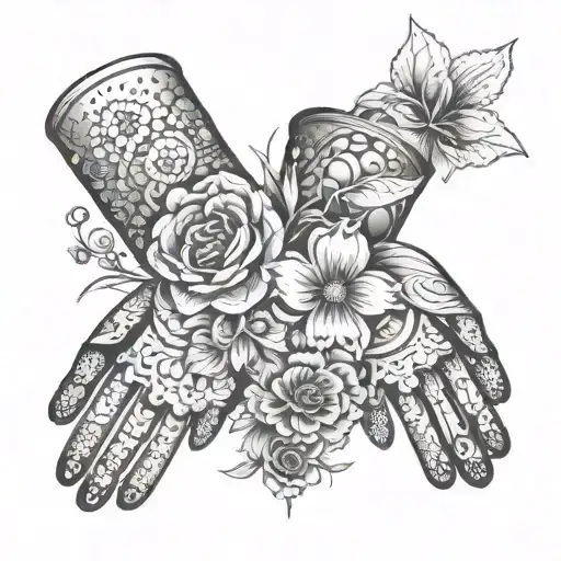 A Floral Pattern Incorporating Welding Masks And Gloves