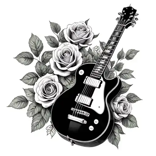 Roses Strawberries Around Guitar Surrounded