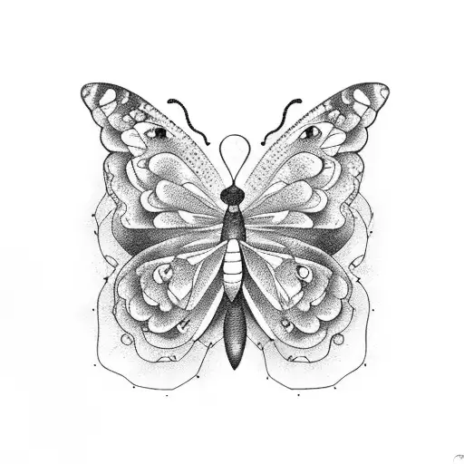 A Dotwork Butterfly Perched On Top Of A Mountain Peak