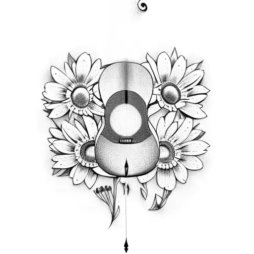 Guitar With Loon And Daisies