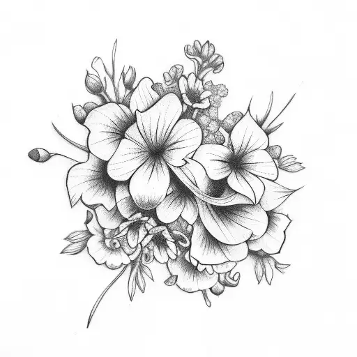 Flower Bouquet Larkspur Fine Line