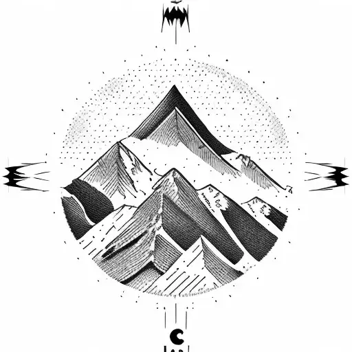 Mountain Scene With Compass Background