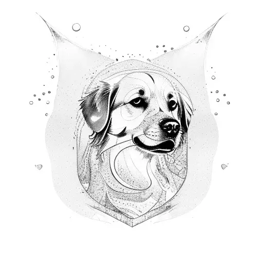 Golden Retriever Inside Triangle With Water Waves