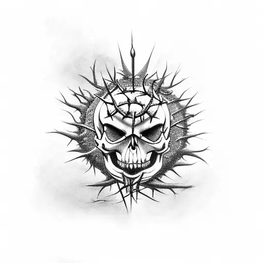 Mad Eyes Skull Wearing Crown Of Thorns