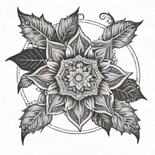 2 Flowers Many Leaves And A Circle Mandala In Middle