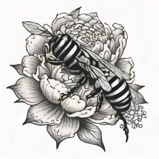 Peony And Bee Pollinating