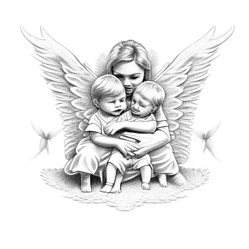 2 Little Boys And Grandma As An Angel