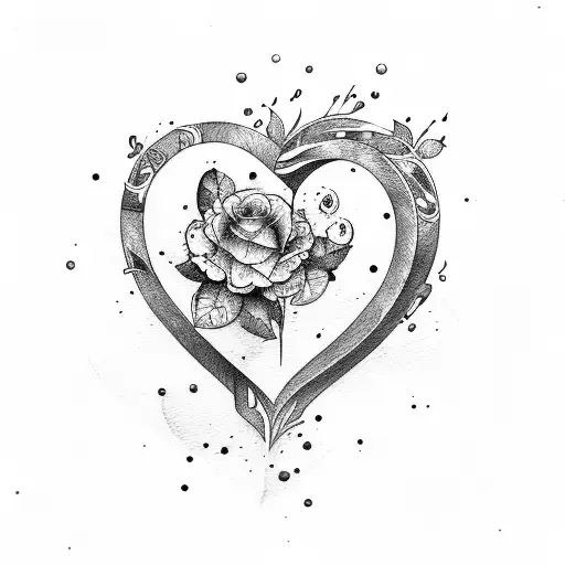 Clef Heart With Watercolor Splashes And Flowers