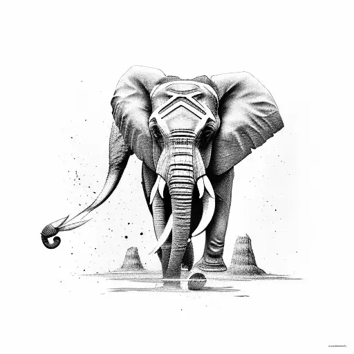 Elephant Warrior With Red Paint On Face